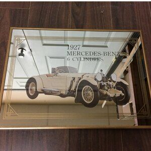 Vintage 1927 Mercedes Benz SS 6 Cylindres Wall Mirror 15" x 11" Bar Man Cave